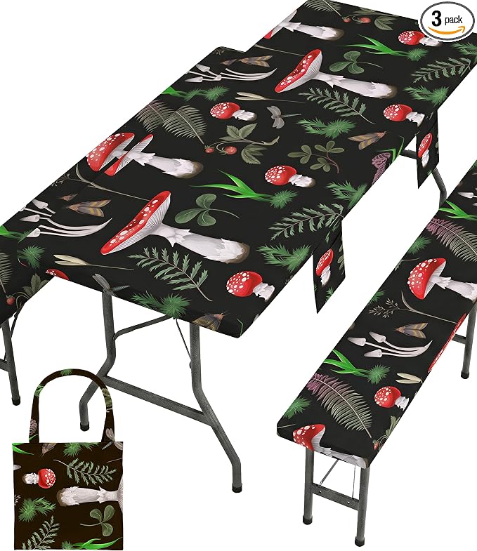 Fitted Picnic Table Cover with Bench Covers Vinyl Waterproof Elastic Edges Fitted Rectangle Table Cloth Patio Tablecloth Camping Essentials Rv Gear Accessories Road Trip Supplies Car Travel Must Have