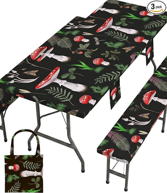 Fitted Picnic Table Cover with Bench Covers Vinyl Waterproof Elastic Edges Fitted Rectangle Table Cloth Patio Tablecloth Camping Essentials Rv Gear Accessories Road Trip Supplies Car Travel Must Have