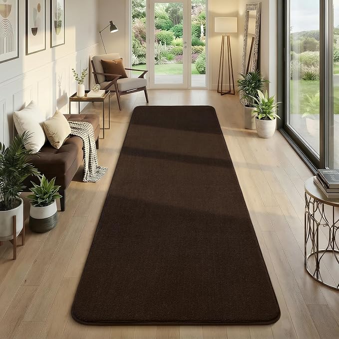Amearea Modern Soft Hallway Runner Rug, 2x6 Feet Brown Washable Runner Rugs | Fluffy Bedroom Bedside Rugs, Indoor Non Slip Memory Foam Rug Carpet for Hallway Entrance Kitchen Living Room Decor
