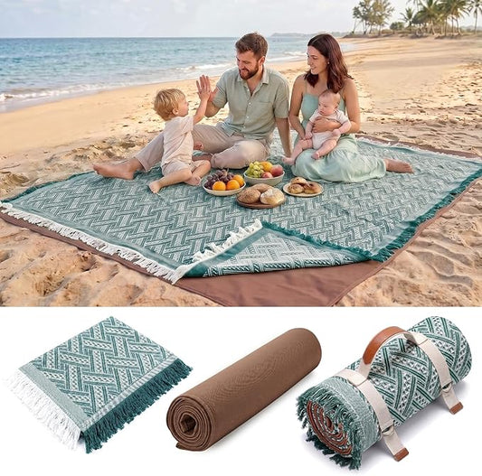Genovega 2 in 1 Extra Large 80"* 80" Rug Picnic Waterproof Outdoor Beach Blanket Foldable Camping Mat Summer Camp Equipment Honeymoon Stuff Hawaii Essentials Hunting Accessories Car Set Women Gifts