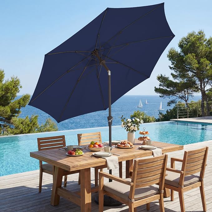 JEAREY 9FT Outdoor Patio Umbrella,Market Table Umbrella with 8 Fiberglass Ribs, Pool Umbrella with Tilt and Crank, UV Protection Lightweight & Wind-Resistant for Lawn, Garden, Deck and Backyard, Navy