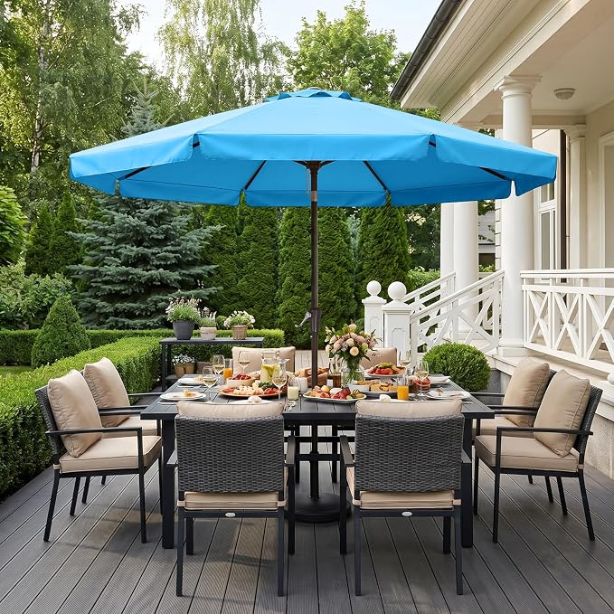 ABCCANOPY 9ft Scalloped Patio Umbrella, Outdoor Table Umbrella with Tilt and Crank, Fiberglass Ribs Deck Umbrella for Patio, Pool, Garden, Picnic (Lake)