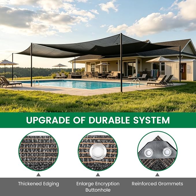 40% 30 X 30 FT Black Shade Cloth, Outdoor Woven Sun Shade with Grommets, Durable Breathable Netting Shading Antifreezing for Patio, Garden, DIY Home, Plants Cover, Greenhouse, Dog Kennel
