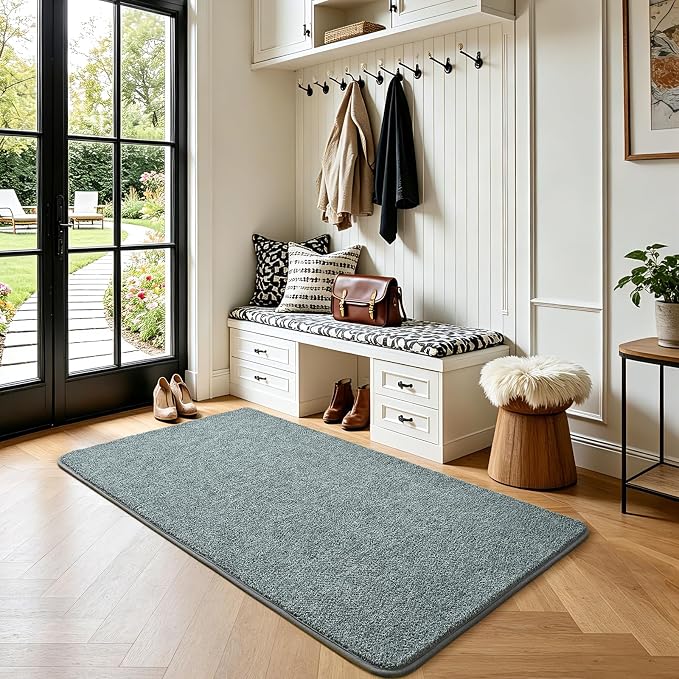 Keeko 2x4 Area Rugs for Living Room,Soft Washable Memory Foam Bedroom Rug | Indoor Throw Rug Low Pile Minimalist Non Slip Carpet for Kids Nursery Classroom Dorm Room Home Decor Grey-green and White