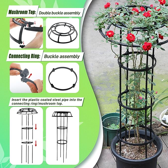 Quibbay Garden Trellis for Climbing Plants Outdoor, 41.3 Inch Mushroom Top Trellis for Climbing Plants, Plant Trellis Support for Potted Plants Climbing Vine Rose Clematis Vegetable Trellis, 2 Pack