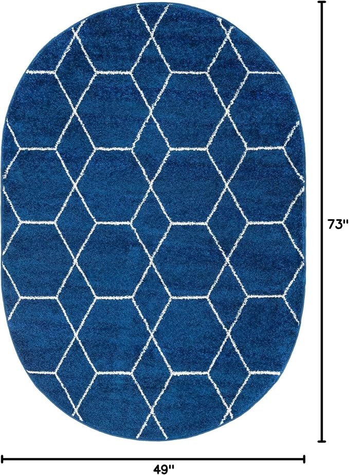 Unique Loom Trellis Frieze Collection Area Rug - Geometric (4' x 6' Oval, Navy Blue/ Ivory)