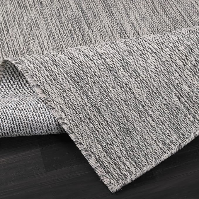 Beverly Rug Indoor Outdoor Rug 9x12, Washable Outside Carpet for Patio, Deck, Porch, Solid Modern Area Rug, Water Resistant, Silver Gray