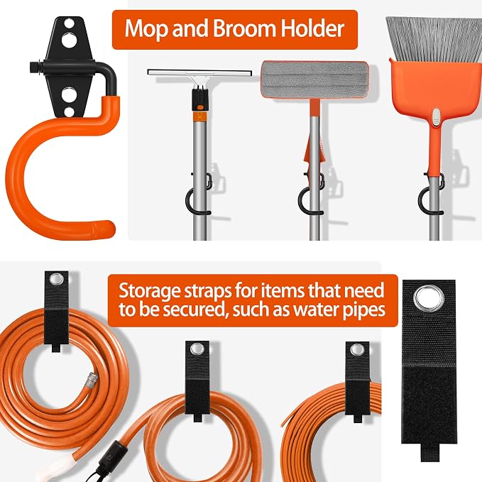 18 Pack Garage Hooks Heavy Duty - Anti-Slip Coating， Garage Storage Hooks for Hanging Bike，Ladder，Garden Tools，Hose