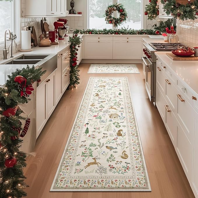 Machine Washable Kitchen Runner Rugs: 2'6"x8' Hallway Runner Non Slip Low Pile Soft Stain Resistant Carpet Runners for Hallways Indoor Entryway Kitchen Laundry Room Bedroom Farmhouse