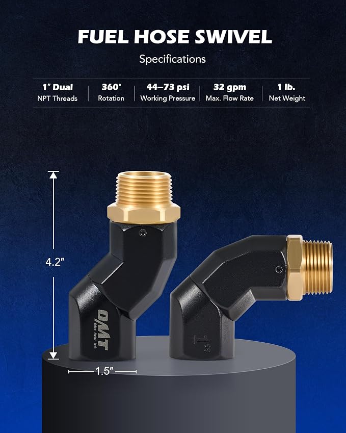 Orion Motor Tech 1" NPT Fuel Hose Nozzle Swivel, 1" Dual NPT Fuel Transfer Pump Nozzle Swivel, Multi Plane 360 Rotating