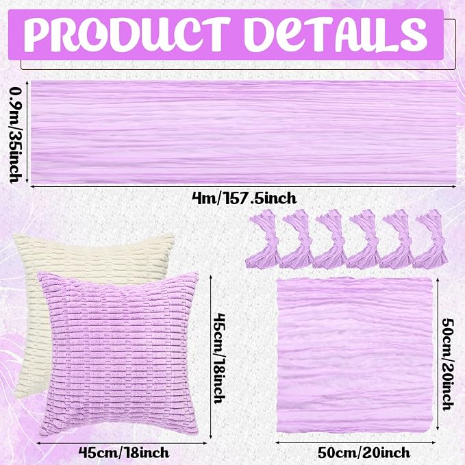 Beeveer 14 Pack Picnic Kit 91x71 Inch Extra Large Outdoor Boho Picnic Blanket with Purple Table Runner, 6 Throw Pillow Covers 6 Napkin Woven Cotton Yarn Washable Beach Blanket for Camp Wedding Decor