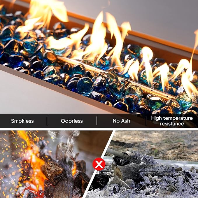 Mr. Fireglass Cobalt Blue Fire Glass Diamonds, 1 Inch Reflective Tempered Fire Glass Rocks for Outdoor Fire Pit, Fireplace and Fire Pit Table, 20 Pounds (Pack of 2)