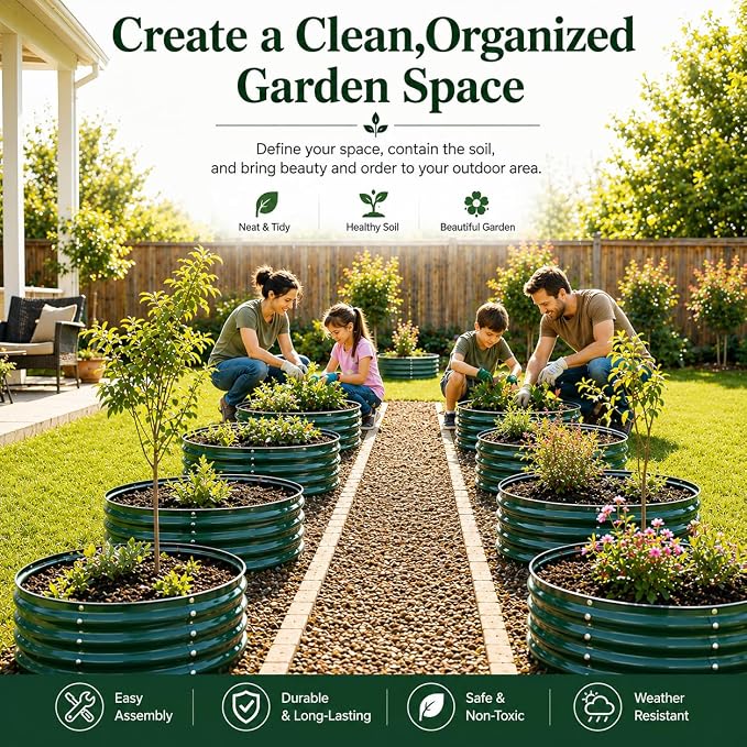 3FT Round Raised Garden Bed, Thickened Galvanized Metal Planter Box for Vegetables, Flowers & Herbs, Rust-Resistant Outdoor Gardening Bed with Modern Green Finish & Easy DIY Assembly