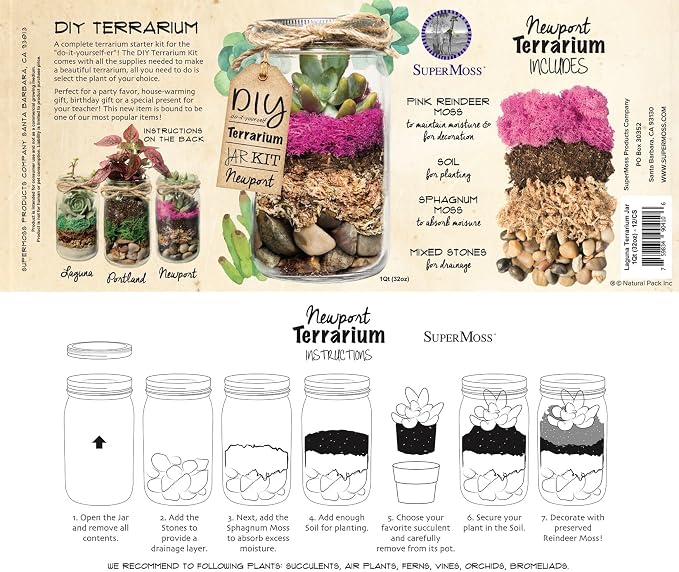 SuperMoss (90412) Terrarium Kit DIY Jar - Newport 32oz