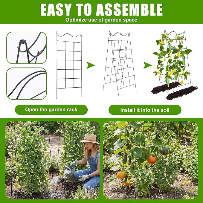 Wesiti 2 Pack A Frame Garden Trellis for Raised Bed, 16.5 x 40 Inch Heavy Duty 5 mm Steel Cucumber Trellis Foldable Climbing Plant Support for Cucumbers Tomatoes Peas Squash Zucchini Vine Vegetables