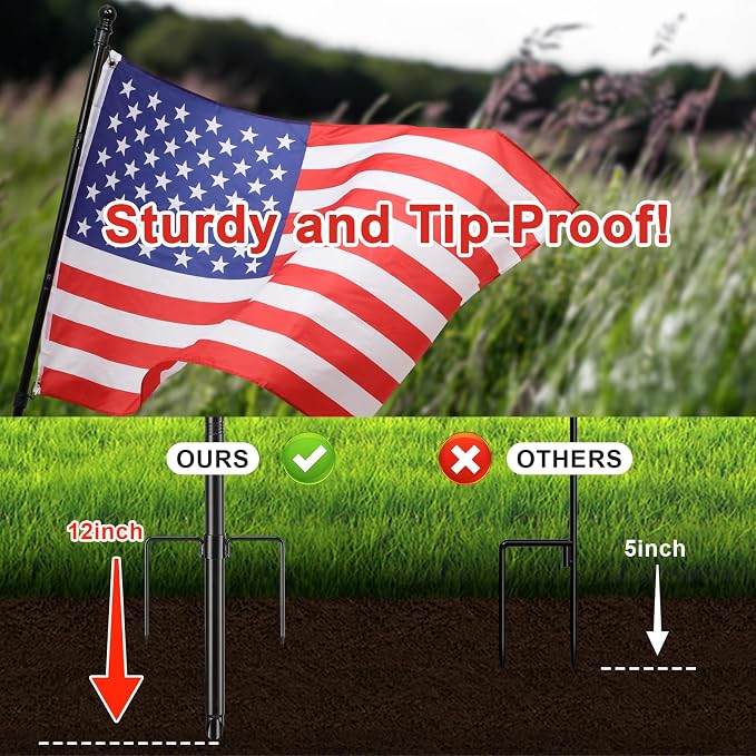 Heavy Duty Ground Flag Pole Kit - 8.5FT Tangle Free Inground Flagpole with Windproof Prong,Portable Flag Pole for Outside House,Yard,Garden,Outdoor - Black