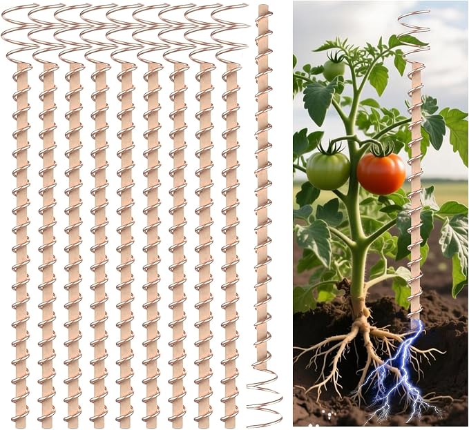 10 Pack Electroculture Plant Stakes,13.5" Long Copper Garden Stakes, Electroculture Copper Coil Antennas for Growing Vegetable Garden Plants Support High-Yield, Eco-Friendly