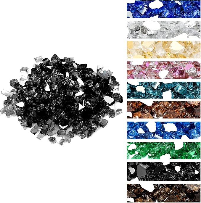Onlyfire 10 lbs Fire Glass Rocks 1/4 Inch, Reflective Tempered Glass for Propane Fire Pit & Gas Fireplace, High Luster Firepit Glass Stones for Fire Table, Onyx Black (Multicolor Options Available)