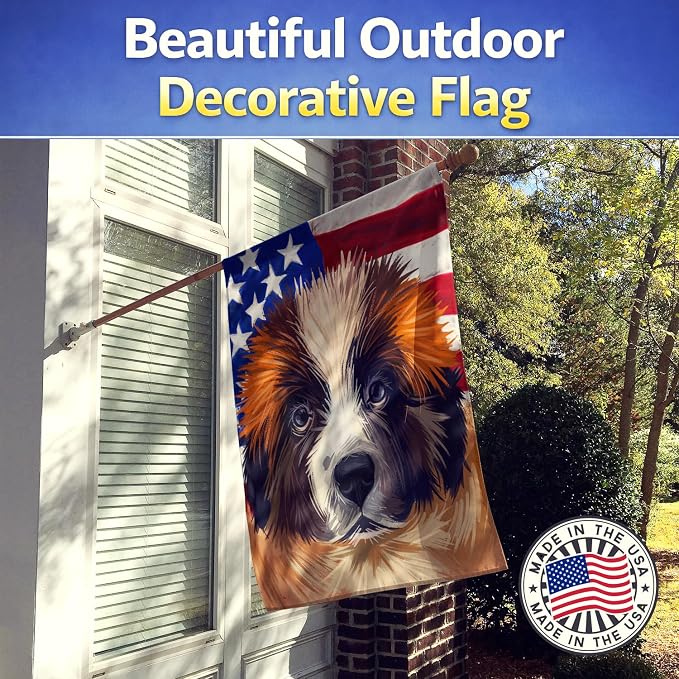 Caroline's Treasures CK6622CHF Moscow Watchdog Dog American Flag House Flag Large Porch Sleeve Pole Decorative Outside Yard Banner Artwork Wall Hanging, Polyester, House Size, Multicolor