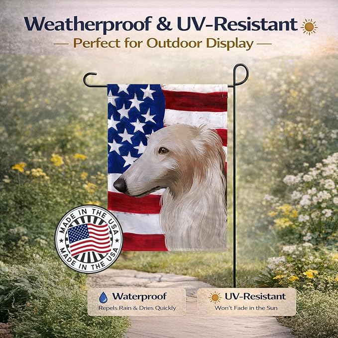 Caroline's Treasures CK6449GF Borzoi Dog American Flag Garden Flag Mailbox Flag Decorative Yard Flag Banner Outside Patio Artwork Yard Flower Beds, Garden Size, Multicolor