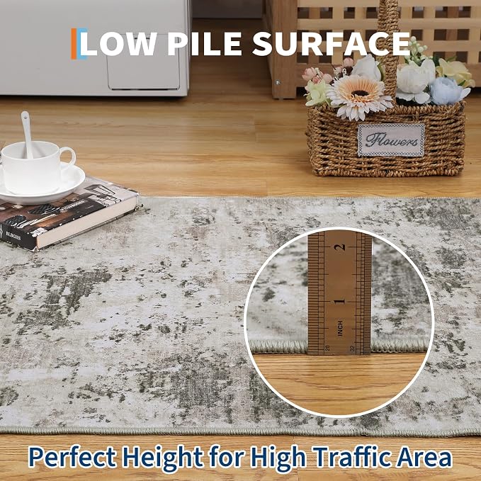 ROYHOME Modern Abstract 2x10 Runner Rug Washable Non Slip, Brown Grey | Stain Resistant Rug for Hallway Kitchen Bedroom Non Shedding Low Pile Indoor Floor Cover