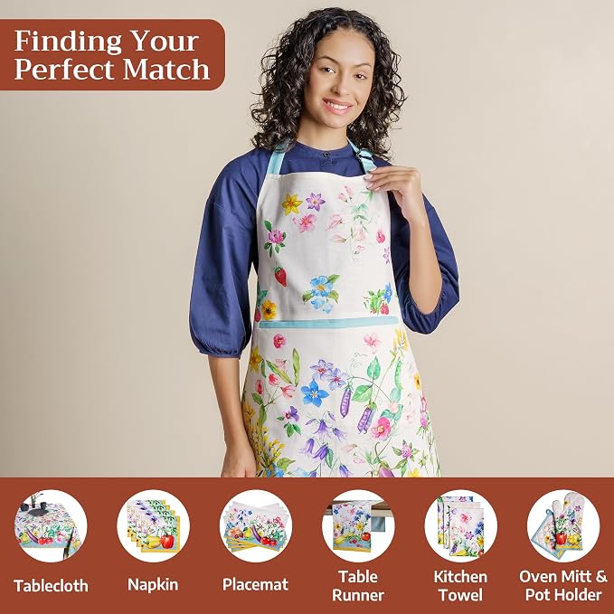Maison d' Hermine Aprons for women with Pocket 100% Cotton (27.50"x31.50") | Adjustable Neck Strap & long ties Apron Men Chef Wedding Cooking Gardening Server Maid