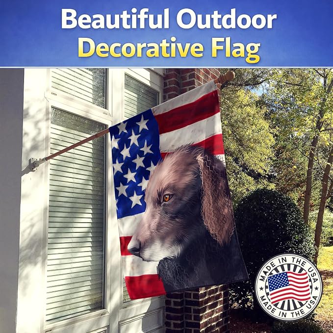 Caroline's Treasures CK6498CHF Curly-Coated Retriever American Flag House Flag Large Porch Sleeve Pole Decorative Outside Yard Banner Artwork Wall Hanging, Polyester, House Size, Multicolor