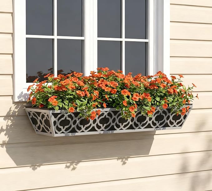 Y&M 4Pack 30'' Metal Railing Planter Box Set with Black Non-Woven Fabric Liner, Large Flower Boxes with Adjustable Brackets, Window Boxes Outdoor Hanging Planter for Fence, Deck, Balcony, and Garden