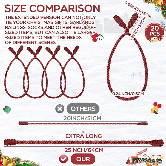 Zhengmy 20 Pcs 25 Inch Extra Long Christmas Garland Ties Christmas Decorative Twist Ties for Banister Reusable Flexible Twist for Holiday Xmas Home Decorations Craft Wrapping (Burgundy)