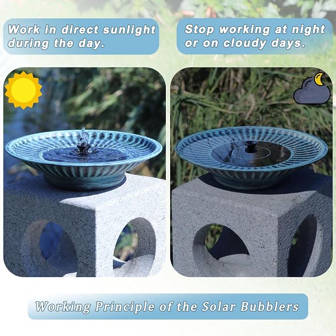 12.3" Solar Bird Bath Bowl,Metal Solar Bird Bath Fountains for Outdoors | Solar Fountain for Birdbath,Garden Bird Bath,Bird Bath Bubbler for Garden Patio Decor (Blue)