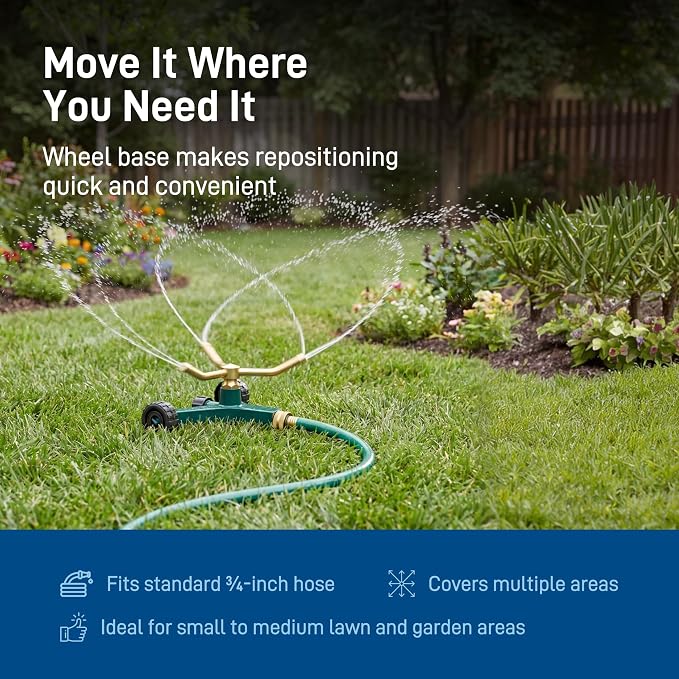 Orbit 58257N Lawn and Garden 3-Arm Metal Sprinkler with Wheel Base