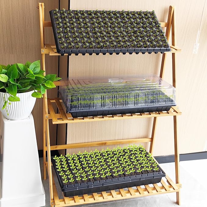 RooTrimmer 10Pcs 128 Cell Seed Starter Trays, Thick Durable Nursery 128 Cell Plug Tray Seedling Flat Plastic Shallow Tray for TD538 1020 Trays (21.26", 11.02", Deep 1.89"), GGBQ128