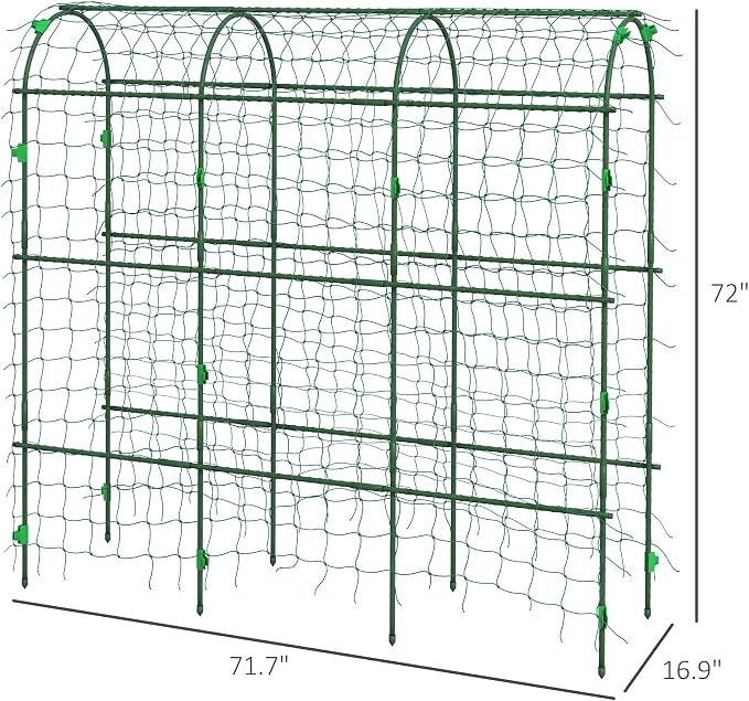 Outsunny Cucumber Trellis, 6' Tall Arch Trellis for Climbing Plants Outdoor, A-Frame, with Plastic Coated Steel Frame and Climbing Net, Support Vegetables, Peas, Fruit & Vines, Green