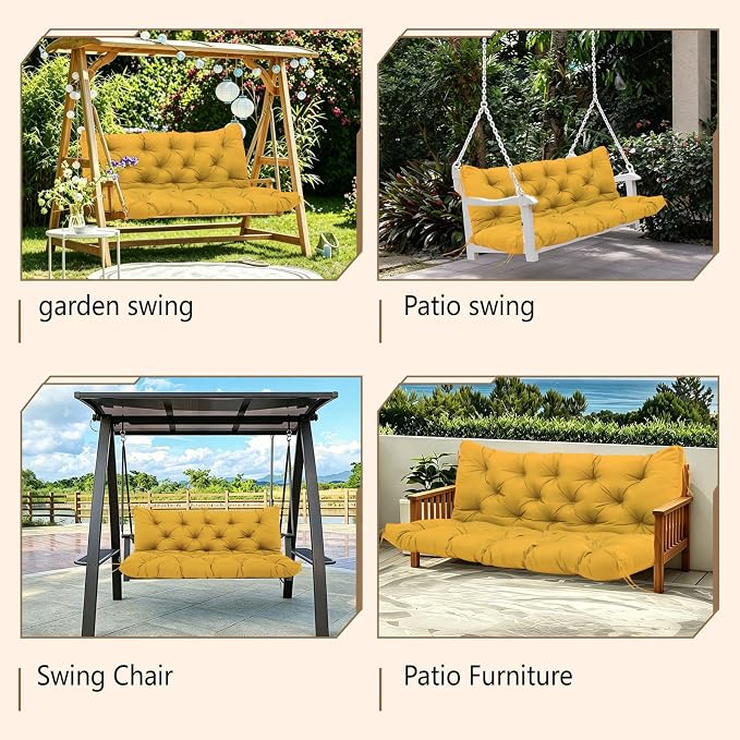 Porch Swing Cushions Waterproof Outdoor Swing Cushions 2-3 Seater Thicken 5" Dark Gray Patio Swing Cushion with Backrest 40 × 40" Swing Replacement Cushion for Outdoor Furniture(Yellow)