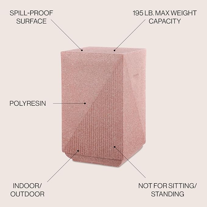 JONATHAN Y Adrian Polyresin Outdoor Side Table and Garden Stool, 21" Weather Resistant Geometric Fluted Accent Table for Patio, Porch, Deck, Pink Terrazzo TBL1104C