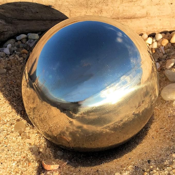 WHW Whole House Worlds Crosby Street Stainless Steel Gazing Ball for Homes and Gardens, 5.25 Inches Diameter, Silver Mirror Globe