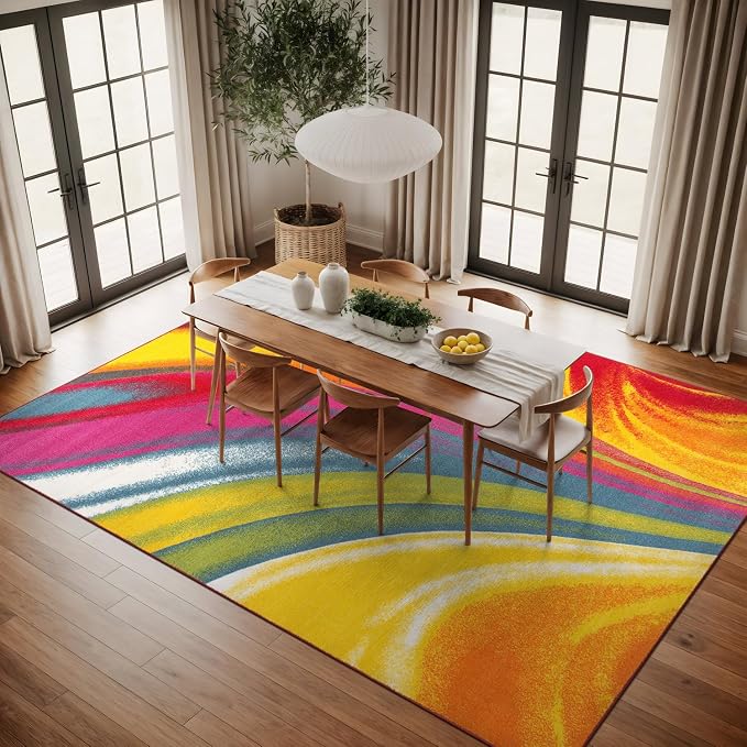 Rugshop Waves Non-Slip Contemporary Modern Area Rug Multi 7'10" x 10' | Rectangular, Size 7' 10" x 10', Living Room, Bedroom, Dining Room, Home Office, Kitchen, Entryway, Hallway, Nursery, Bedside