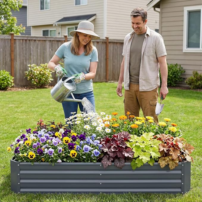 INNO STAGE Galvanized Raised Garden Bed Kit, 6x3x1FT Metal Raised Garden Beds for Vegetables, Rust-Resistant & Easy Assembly, Outdoor Raised Beds for Gardening, Flowers, Herbs (Grey)