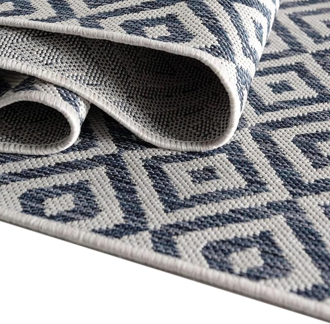 Unique Loom Outdoor Collection Area Rug - Costa Rica (5' 3' x 8' Rectangle, Blue/ Ivory)
