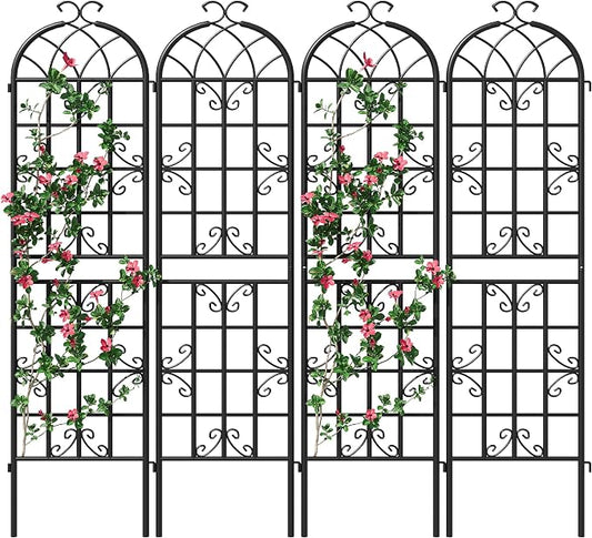 4 Pack Garden Trellis for Climbing Plants Outdoor, 87"H x 20"W Rust-Resistant Metal Plant Support for Rose, Vine, Cucumber & Clematis, Decorative Scrollwork Trellis for Yard, Lawn or Wall Decor