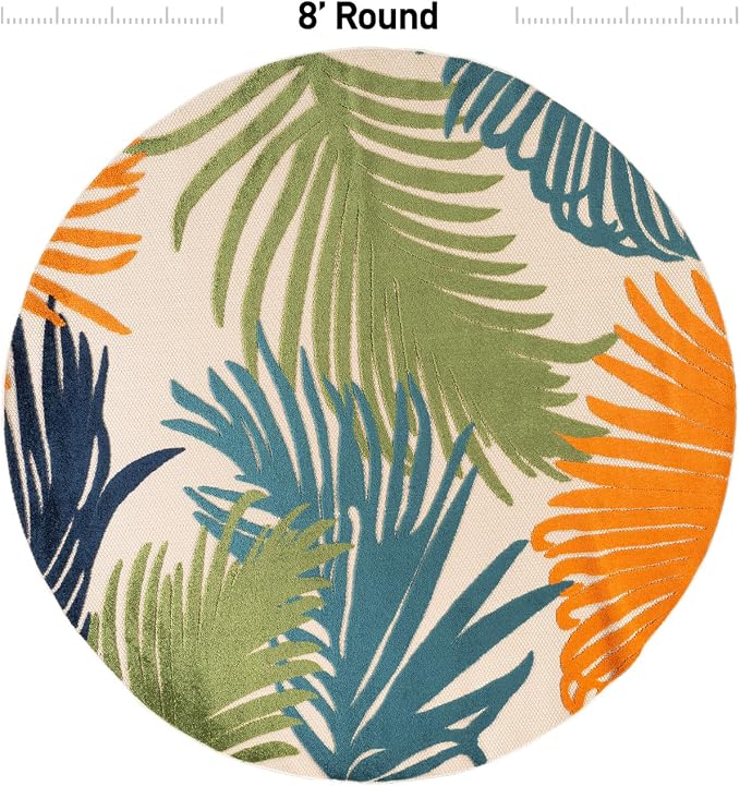 Rugshop Multi Lucca Contemporary Floral Indoor/Outdoor Round Area Rug Durable Polypropylene, Weather Resistant, Easy Maintenance, Perfect for Patio, Backyard, Deck and Outdoor Lounge 8' Round