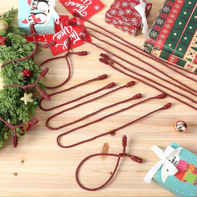 Zhengmy 24 Pcs Christmas Garland Ties Extra Long 30'' 25'' 20'' Burgundy Decorative Twist Tie for Banister Reusable Flexible Twist Tie for Garland Stairway Railing Home Xmas Holiday Decor