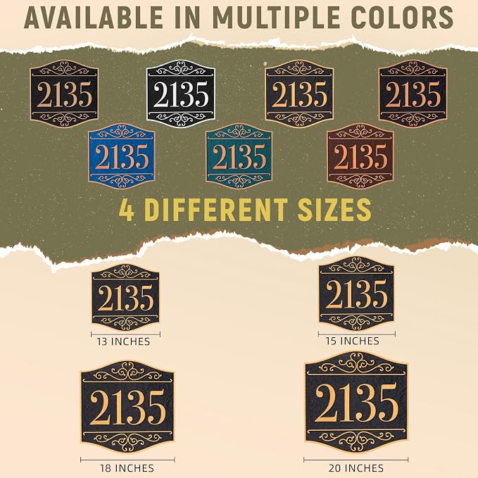 Personalized Lawn Address Sign - Custom Address Plaque,House Number Sign Plaque,House Numbers for Outside Lawn,Ground,Yard,Garden (Black/Gold)