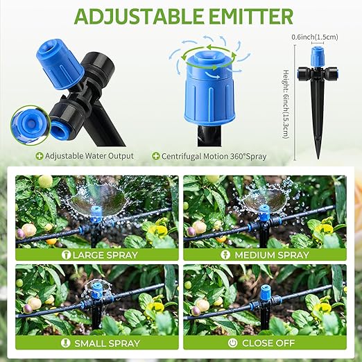 HIRALIY 140FT Quick-Connect Drip Irrigation Kit, Garden Watering System with 120FT 1/4" Tubing, 20FT Main Hose & 24 Adjustable Drippers for Raised Beds, Vegetable Rows & Larger Gardens