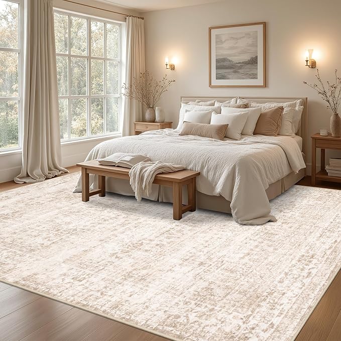 10x12 Area Rugs Living Room: Washable Rug for Bedroom Beige Brown | Vintage No Slip Stain Resistant Rug Soft Indoor Decor Floor Floral Area Rugs for Dining Room, Nursery, Hallway, Home Office
