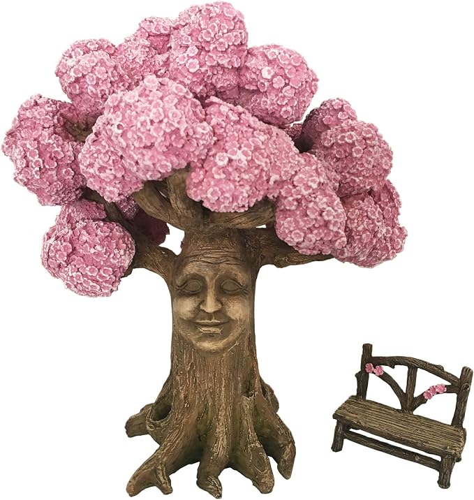 GlitZGlam Ethan's Magical Tree with Matching Bench for Enchanted Garden (9 Inch Tall) - Fairy Garden Accessory