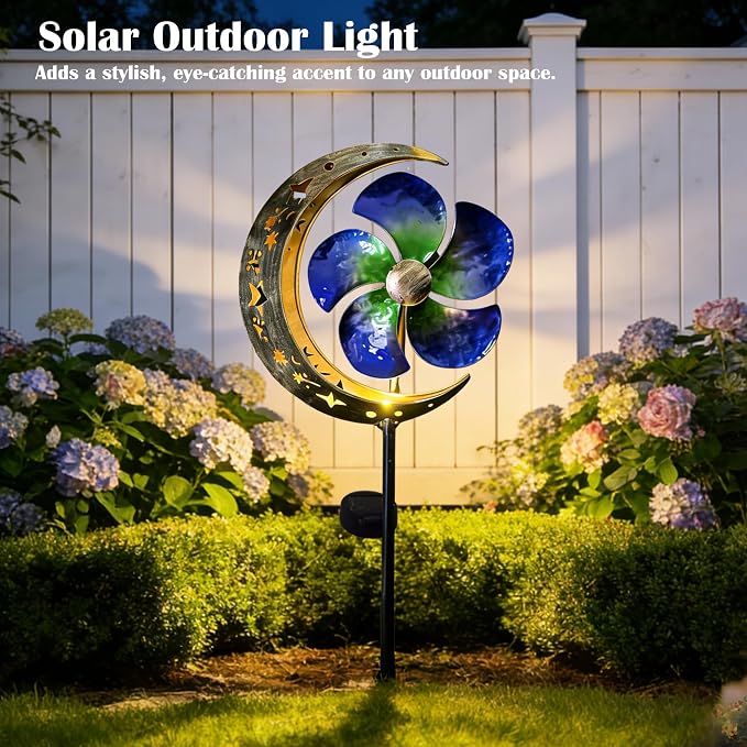 SunKite Solar Spinner Moon Outdoor Lights Waterproof,Solar Moon Garden Light Outdoor Decorative Stakes Lights Yard Garden Patio Lawn Pathway Decoration Gifts Grandma Mom