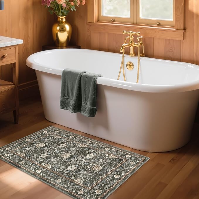 GarveeHome Small Entryway Rug, 2x3 Washable Front Door Rug Indoor Entrance Floral Carpet Non-Slip Low Pile Throw Rugs for Kitchen Floor, Powder Room, Entry, Bathroom, Kids Room