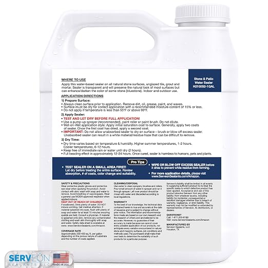 Natural Stone & Patio Sealer (Clear Natural Finish) Penetrating Commercial Grade Outdoor Indoor Natural Stone Grout Sealer - Protects Pavers Pools Patios Decorative Landscape Stones (1 Gallon) H2100S2