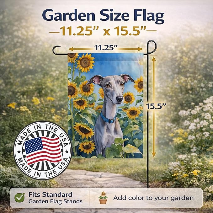 Caroline's Treasures DAC6176GF Whippet in Sunflowers Garden Flag Mailbox Flag Decorative Yard Flag Banner Outside Patio Artwork Yard Flower Beds, Garden Size, Multicolor